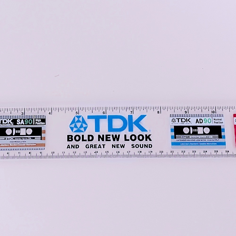 TDK “Bold New Look and Sound” 1990s Clear Lucite Ruler w/ Audiocassette Graphics